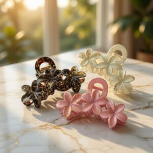 Alternative view of 12 Pinzas Flores Colores con Destellos Dorados $6.9 c/u