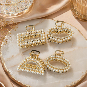 12 Pinzas Metalicas Pedreria y Perlas Hermosas $17.25 c/u