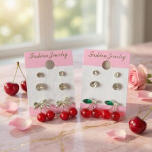 12 Trios de Aretes Cereza Pedreria $10 c/u