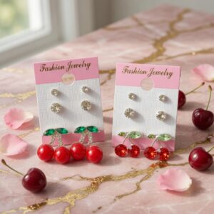 Alternative view of 12 Trios de Aretes Cereza Pedreria $10 c/u