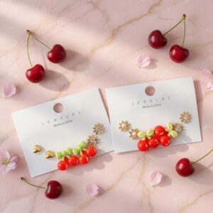 12 Sets Aretes Cherry y Pedreria $6.5 c/u