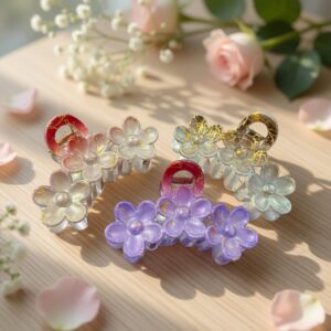 12 Pinzas Flores Colores con Destellos Dorados $6.9 c/u