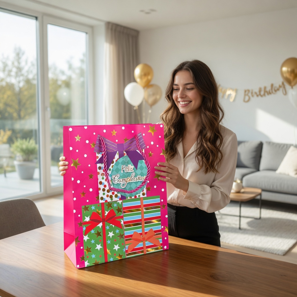 12 Bolsas de Regalo Medianas con Estampado Punteadas $13.5 c/u