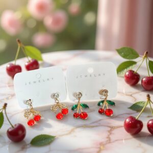 Alternative view of 12 Aretes Cerezas Pedreria Hermosa $10 c/u