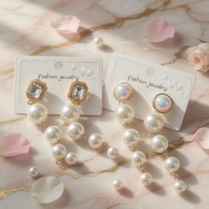 Alternative view of 12 Aretes Perlas Colgantes con Pedreria $13.7 c/u