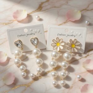 12 Aretes Perlas Colgantes con Pedreria $13.7 c/u