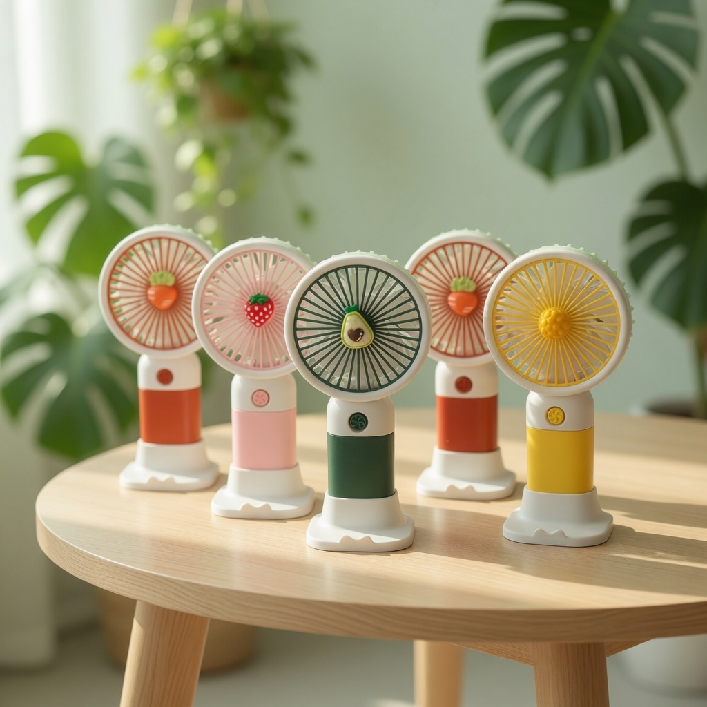 Ventilador Frutitas de Mano Colores con Base