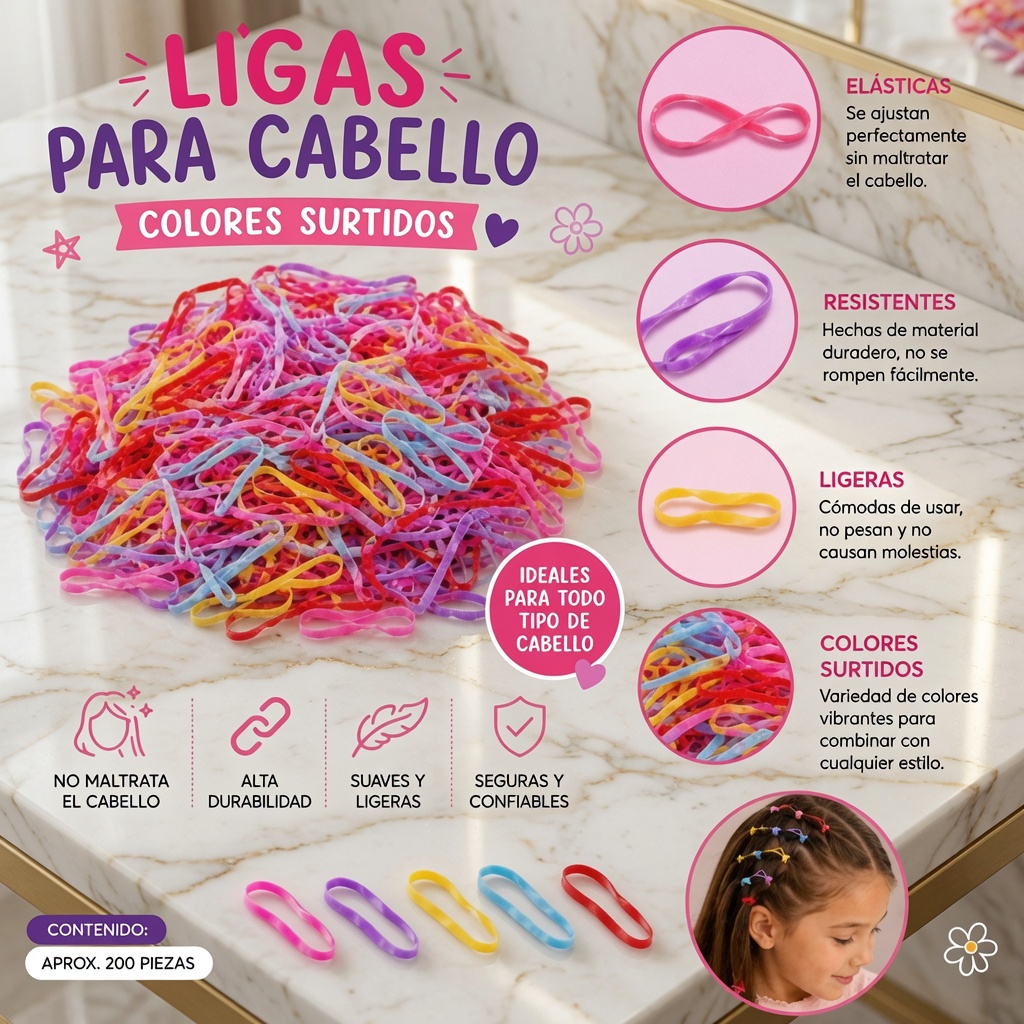 12 Bolsas de Ligas Latex Colores para Cabello $4.9 c/u - Image 2