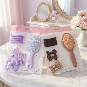 6 Sets de Cepillo con Donas, Moños y Duo de Pinzas para Cabello $35 c/u