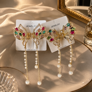 6 Pinzas Mariposas Premium con Pedreria y Perlas $22 c/u