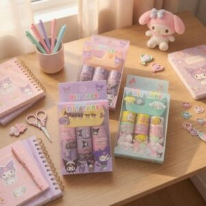 Cajitas con 12 Cintas Sanrio Adeshiva y una base