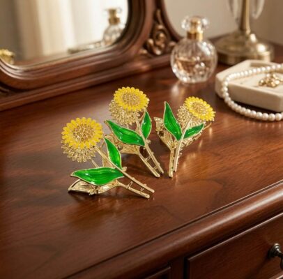 Pinzas Girasol Pedreria Linda Metalica