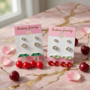 Trios de Aretes Cereza Pedreria