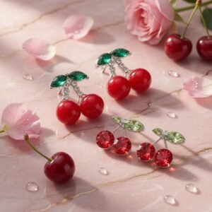 Trios de Aretes Cereza Pedreria - Imagen 3