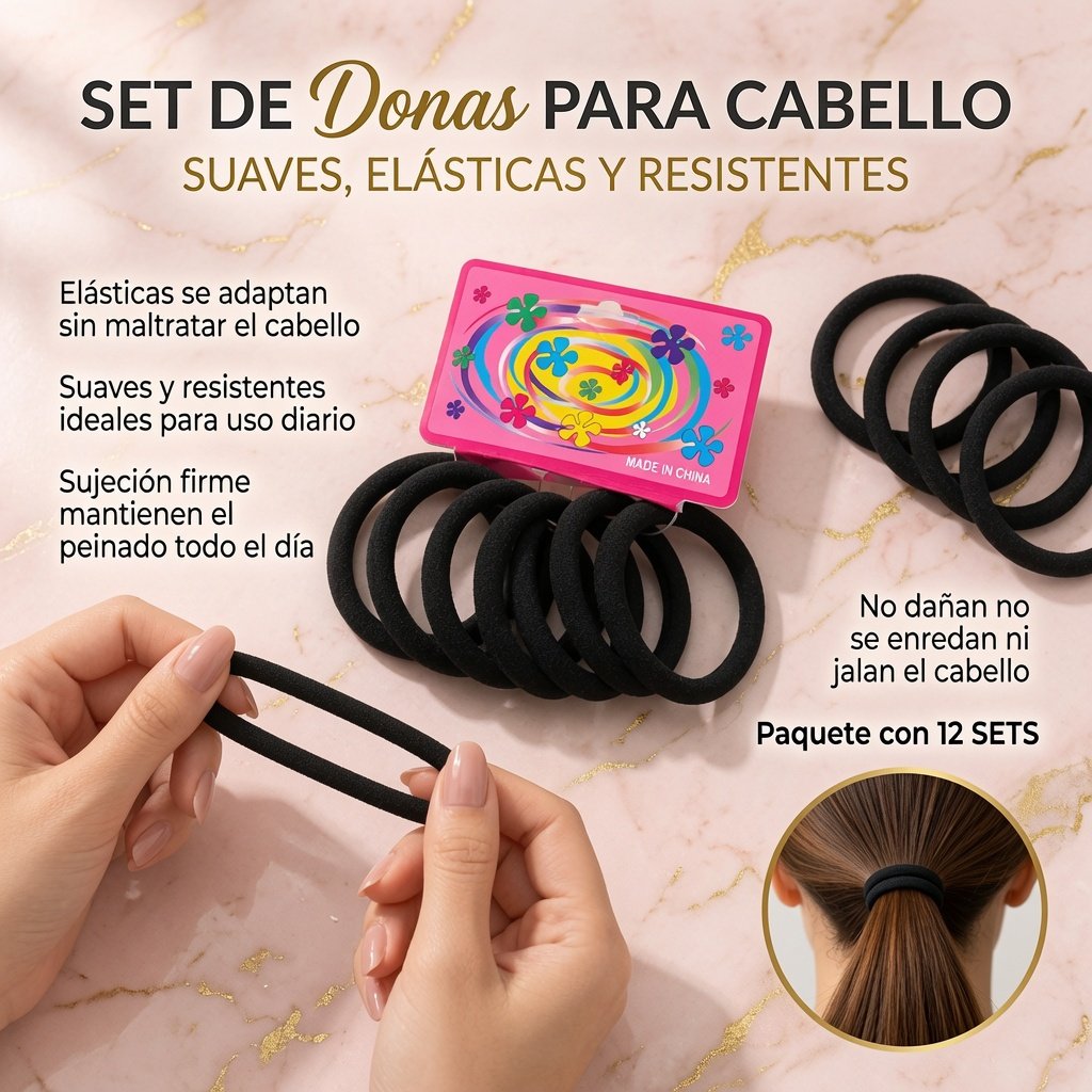 Sets de Donas Negras Clasicas para Cabello - Imagen 3