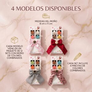 Sets Moño y Pincitas Flores/Corazón/Pedreria - Imagen 4