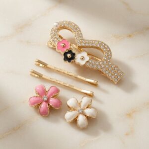 Sets de Accesorios, Flores pincitas Hermosas y pasadores Dorados Pedreria