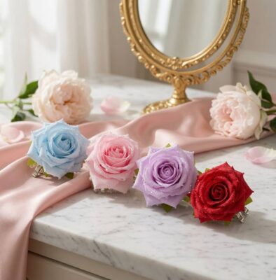 Pasador Rosa Hermosa con Detalle de Gotas