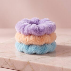 Sets de 3 Scrunchies Peluche para Cabello de Colores