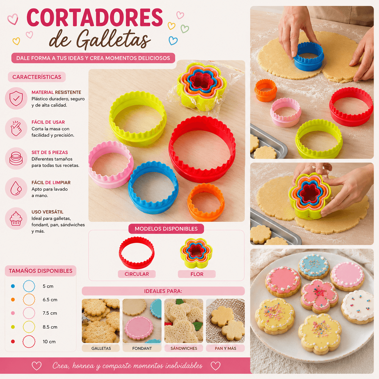 Sets de 5 Cortadores Tamaños para Galletas Circular/Flor - Imagen 2