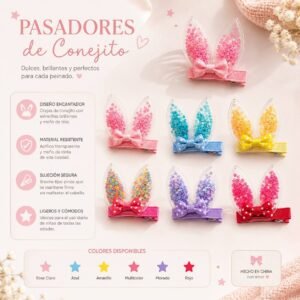 Pasadores Conejitos y Lentejuela Hermoso - Imagen 2
