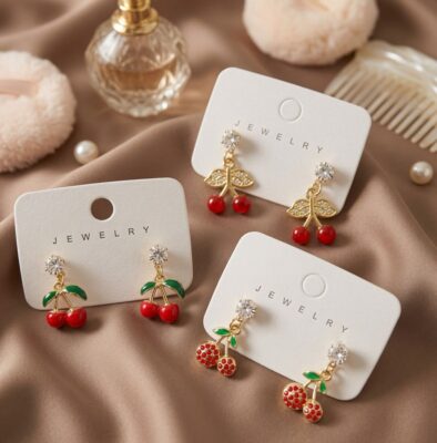 Pares de Aretes Cereza/Fresa Pedrería Hermosa