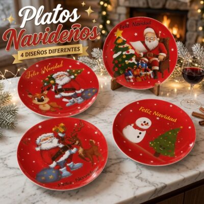 Plato de Cerámica con Estampado Navideño