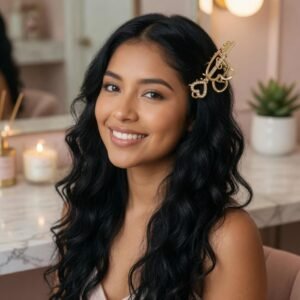 Pinzas para Cabello Doradas/Plateadas Corazón con Pedreria - Imagen 3