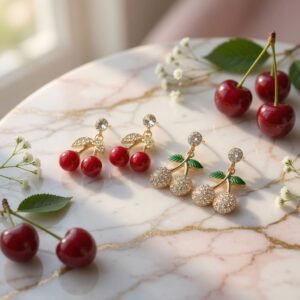 Aretes Cerezas Pedreria Hermosa - Imagen 3