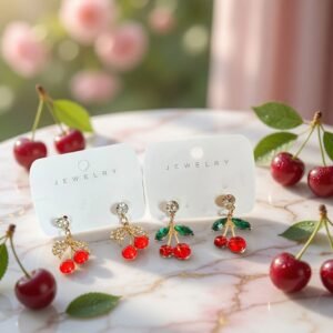 Aretes Cerezas Pedreria Hermosa - Imagen 2