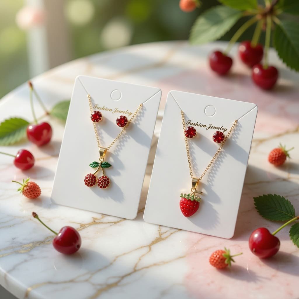 Sets Cereza Collar y Aretes Dorados - Imagen 2