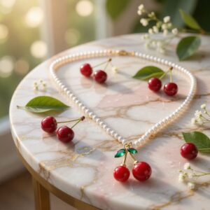 Collares Cereza y Perlas Hermosas