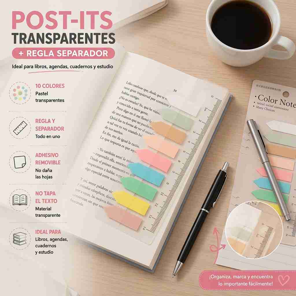 Sets de Posti Its Flecha Transparentes y Regla para Libros - Image 3