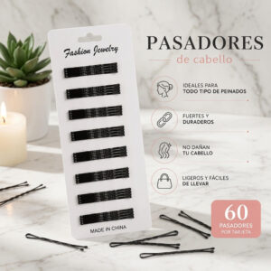 Tiras con 60 Pasadores Clasicos Negros para Cabello