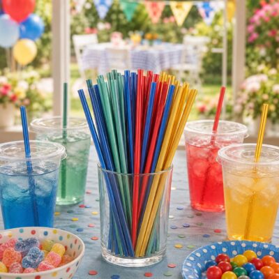 Bolsa con 25 Popotes Metalicos para Fiesta