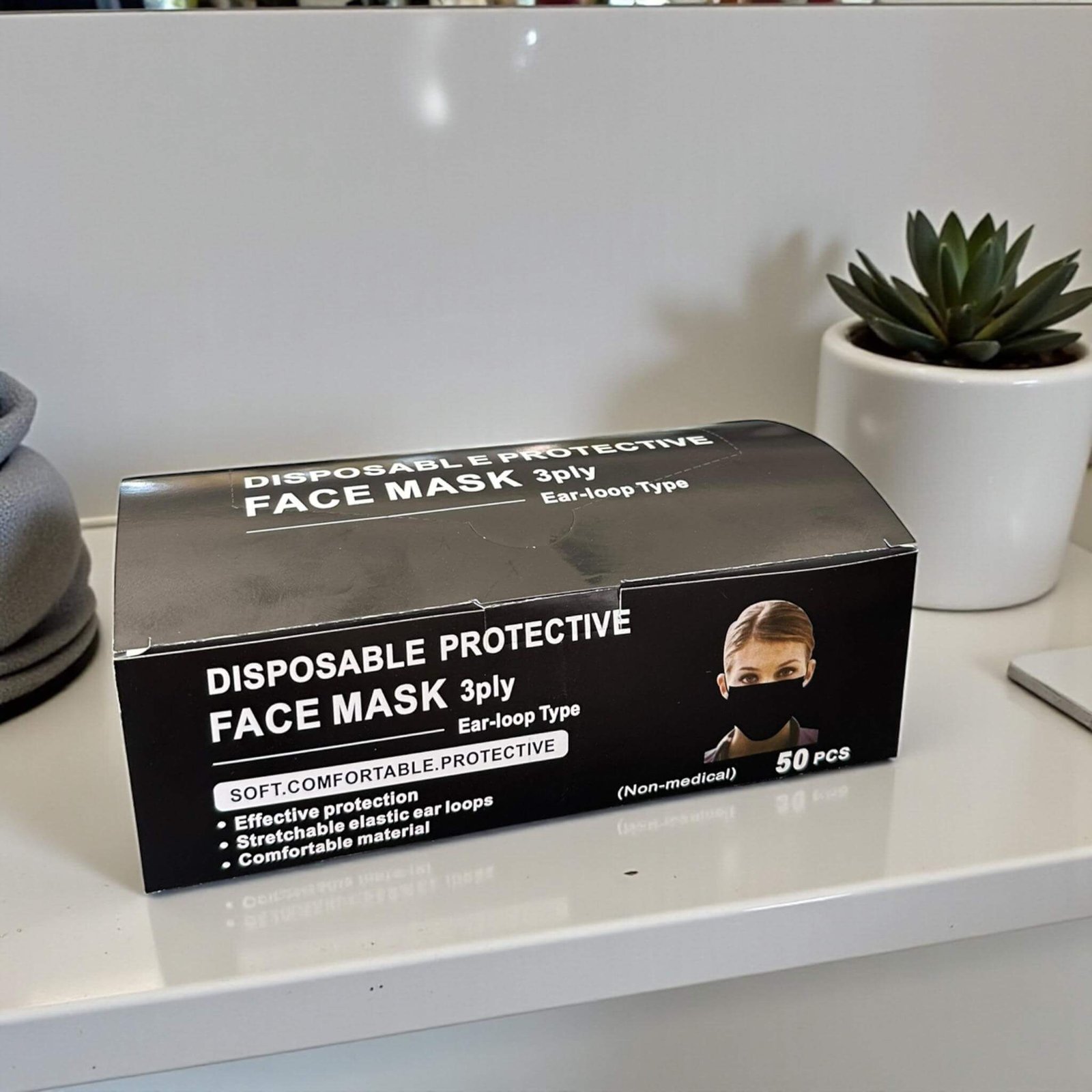 Caja con 50 piezas de Cubrebocas Negro Para Adulto - Imagen 2