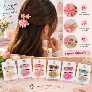 Sets Flores para Cabello, Pasador y Dúos Pincitas - Imagen 2