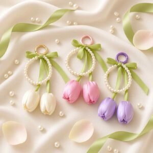 Llaveros con Tulipán Satin y Perlas
