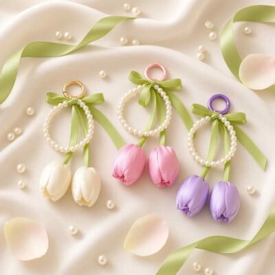 Llaveros con Tulipán Satin y Perlas
