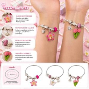 Pulsera Tipo Pandora Flores Hermosas - Imagen 3