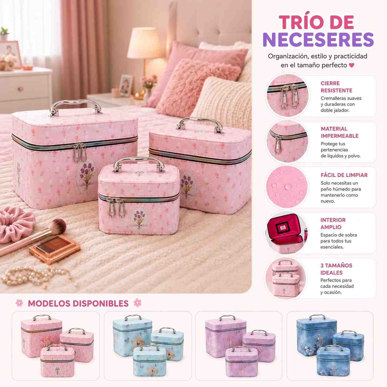 Trio Necesér de 3 tamaños Diferentes "Primavera" - Imagen 3