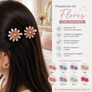 Du贸s de Pasadores Flores con Pedreria Dorados - Imagen 3