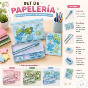 Sets Animalitos Papeleria Lapicera, Libreta, Estuchera, Lapices, Goma y Sacpuntas - Imagen 3