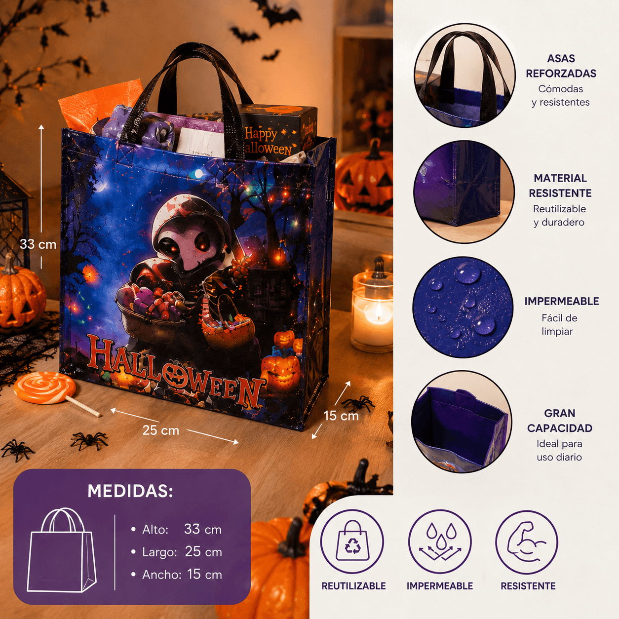 Bolsas Halloween Plastificadas Grandes - Imagen 3