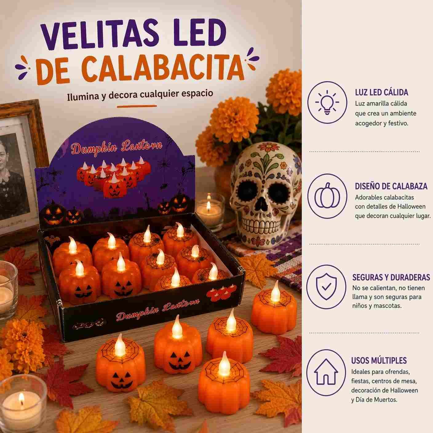 Velitas Halloween Led Calabacitas - Imagen 3