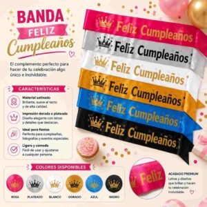 Bandas "Feliz Cumpleaños" en Diferentes Colores - Imagen 2
