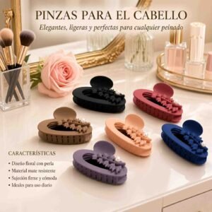 Pinzas Matte con Perla/Pedrería Flores - Imagen 2