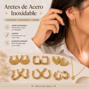 Aretes de Acero Inoxidable Dorados Moda - Imagen 2