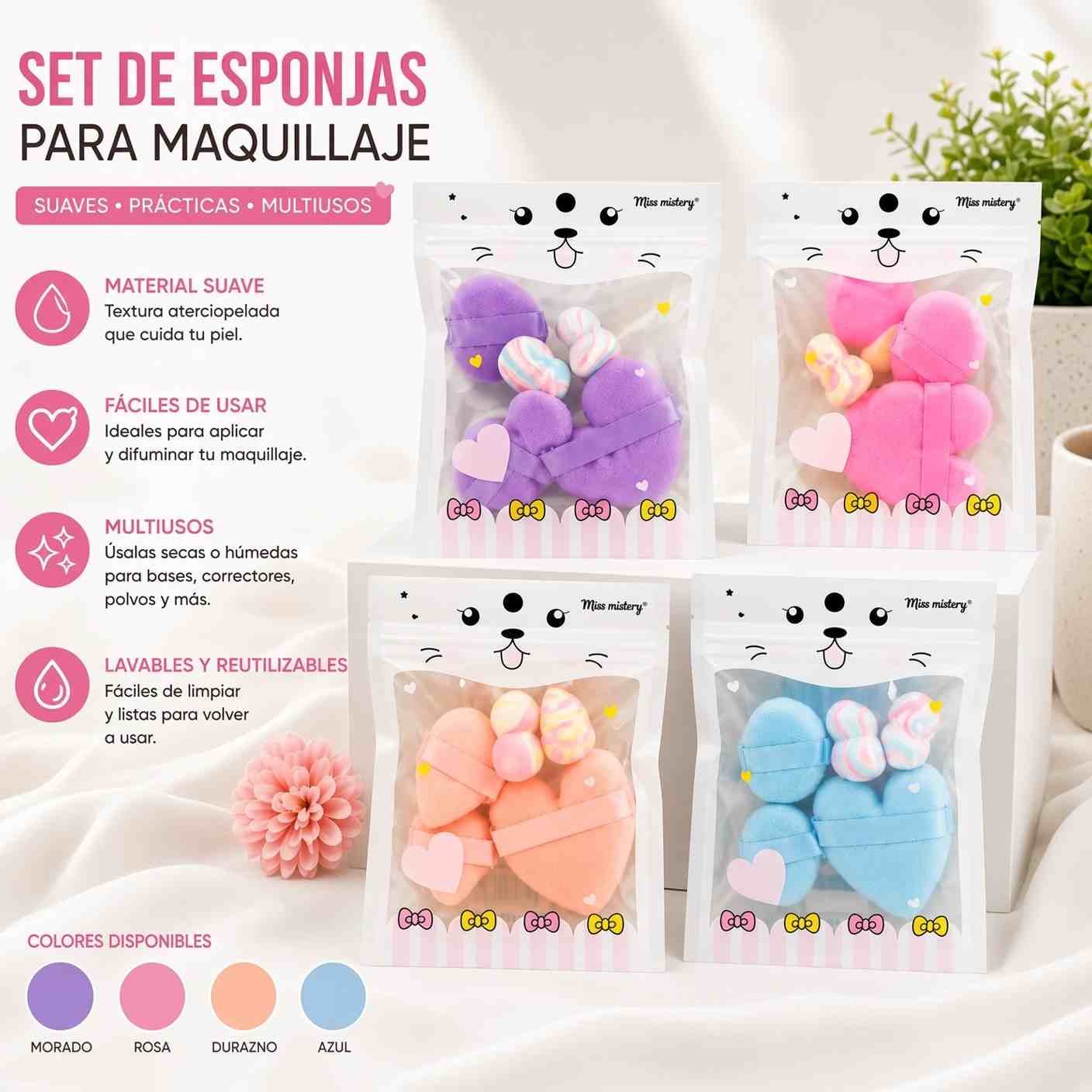 Sets Gatitos con Esponjas para Maquillaje - Imagen 2
