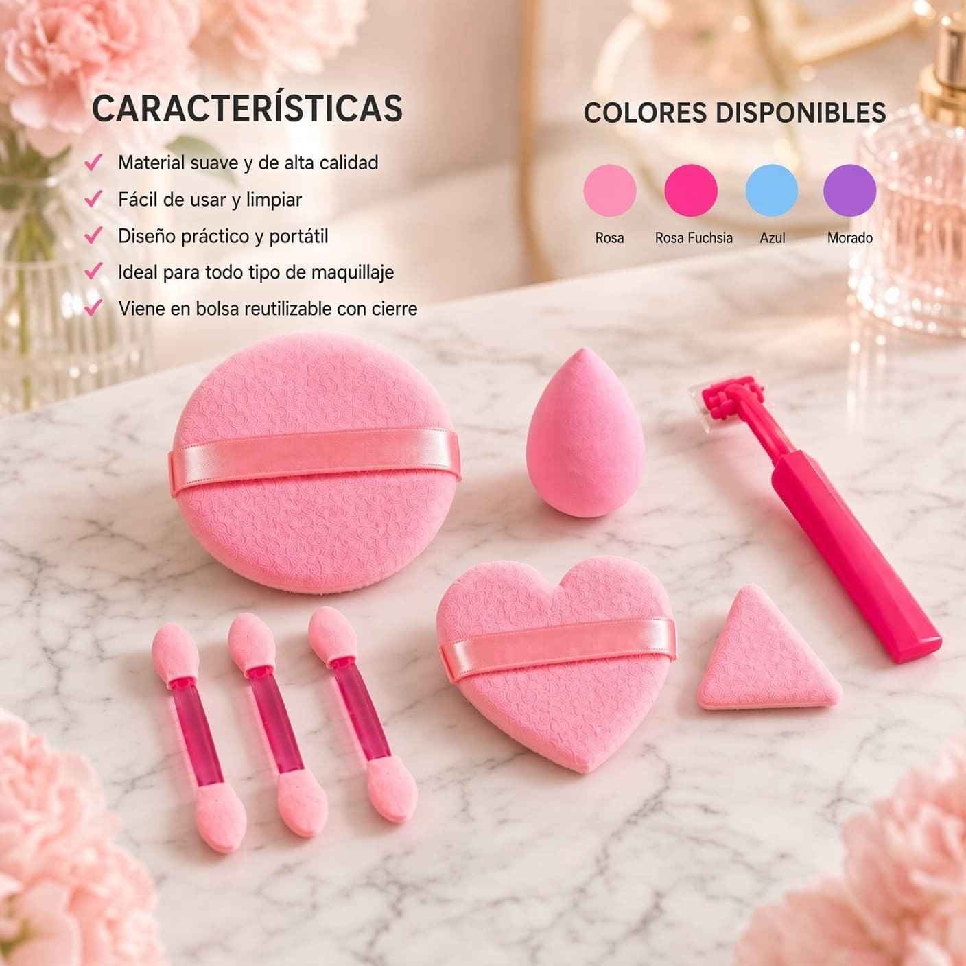 Bolsitas de Esponjas para Maquillaje, Perfilador y Aplicadores Corazon - Imagen 3